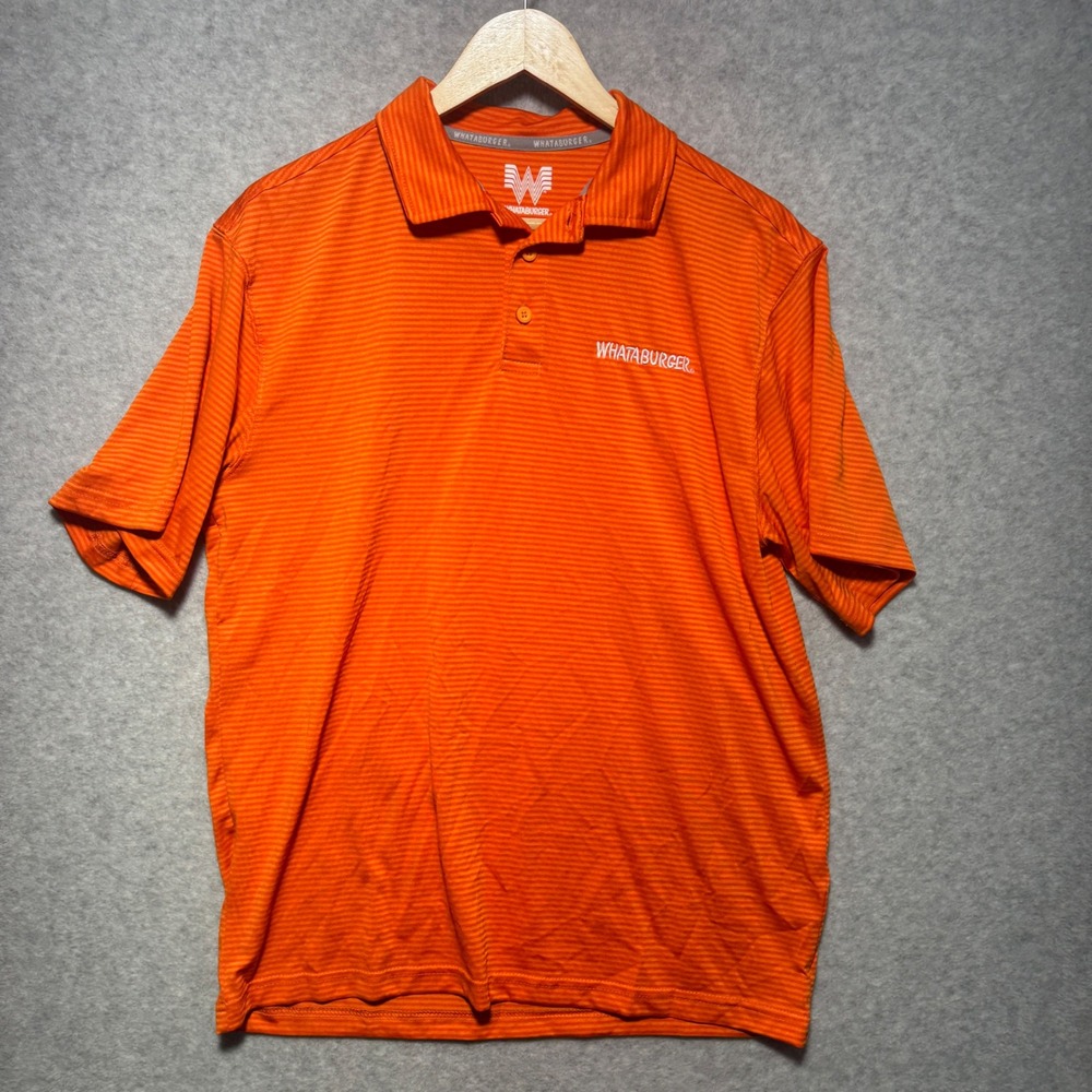 Whataburger Mens‎ Orange Striped Short Sleeve Polo Shirt Medium Logo Texas